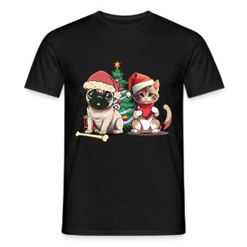 Haustiere Nikolaus Santa Weihnachten Hund Katze - Männer T-Shirt - Schwarz - Vorne - AI Model Male 178 light (178cm)