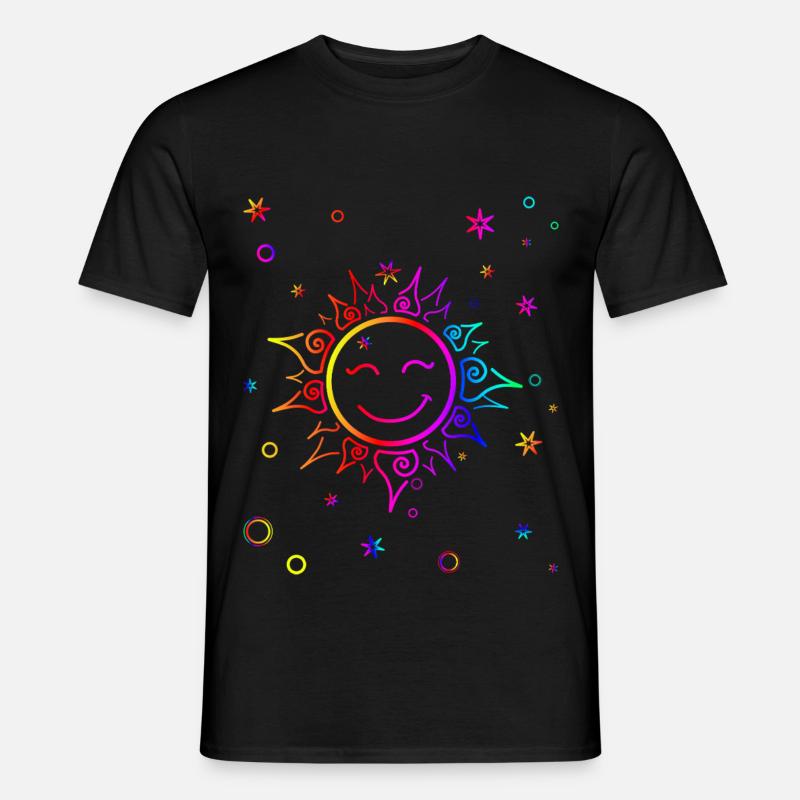 lächelnde Sonne Farbverlauf Regenbogen - Männer T-Shirt - Schwarz