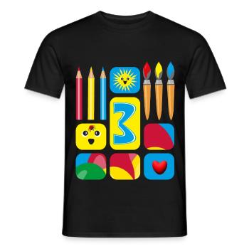 3 / Kindergeburtstags drei mit Herz und Sonne. - Männer T-Shirt - Schwarz - Vorne - AI Model Male 178 light (178cm)
