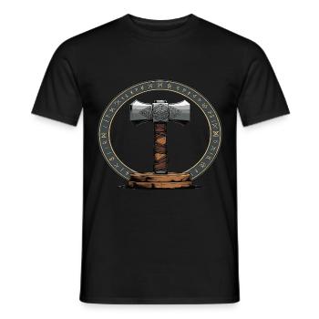 Viking Hammer Warrior Valhalla Runic Circle Thor - Men's T-Shirt - black - Front - AI Model Male 178 light (178cm)