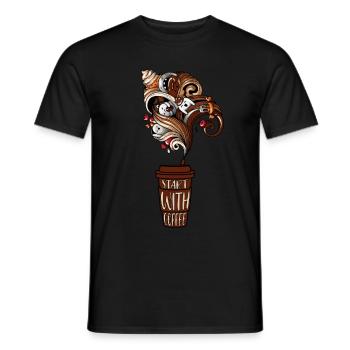 Start with coffee But first coffee - Men's T-Shirt - black - Front - AI Model Male 178 light (178cm)