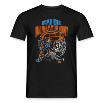 Boys Play Football Men Play Ice Hockey - Men's T-Shirt - black - Front - AI Model Male 178 light (178cm)