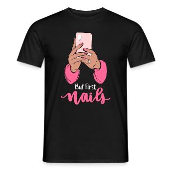 But First Nails - nail design manicure nail salon - Men's T-Shirt - black - Front - AI Model Male 178 light (178cm)