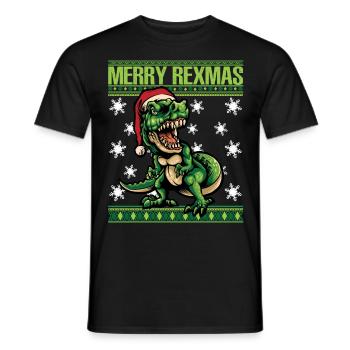 Merry Rexmas - Ugly Christmas Xmas T-Rex Design - Männer T-Shirt - Schwarz - Vorne - AI Model Male 178 light (178cm)