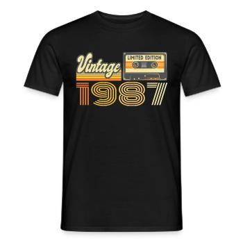 Vintage 1987 Kassette Mixtape - 34. Geburtstag - Männer T-Shirt - Schwarz - Vorne - AI Model Male 178 light (178cm)
