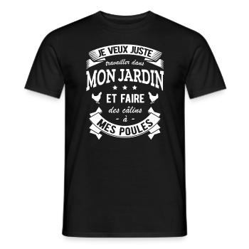 JARDIN JARDINIER HUMOUR POULES - T-shirt homme - noir - Devant - AI Model Male 178 light (178cm)