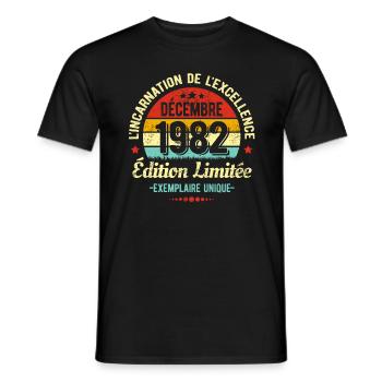 MILLÉSIME DÉCEMBRE 1982 ÉDITION LIMITÉE - T-shirt homme - noir - Devant - AI Model Male 178 light (178cm)