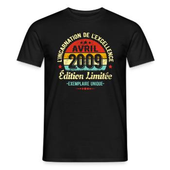 MILLÉSIME AVRIL 2009 ÉDITION LIMITÉE - T-shirt homme - noir - Devant - AI Model Male 178 light (178cm)