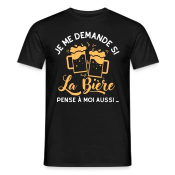 Je me demande si la bière pense à moi aussi 2 - T-shirt homme - noir - Devant - AI Model Male 178 light (178cm)