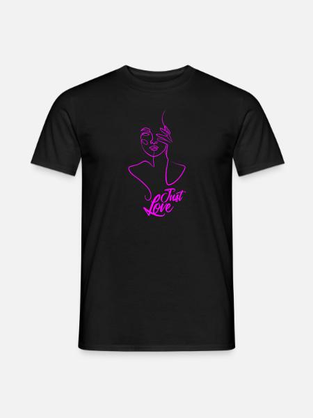 Single line dessin rose / violet JUST LOVE - T-shirt homme - noir