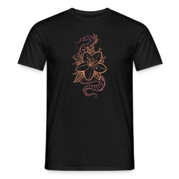 Composition style snake and floral tattoo - Men's T-Shirt - black - Front - AI Model Male 178 light (178cm)