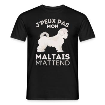 Chien maltais 2 - T-shirt homme - noir - Devant - AI Model Male 178 light (178cm)