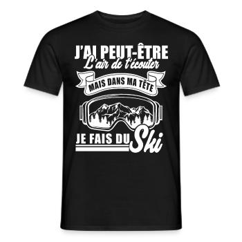 dans ma tête je fais du ski 1 - T-shirt homme - noir - Devant - AI Model Male 178 light (178cm)