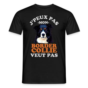 Je peux pas mon border collie veut pas - T-shirt homme - noir - Devant - AI Model Male 178 light (178cm)