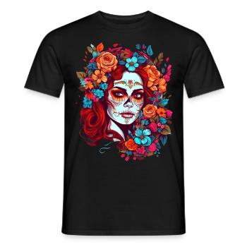 Dia de los muertos woman make-up with flowers - Men's T-Shirt - black - Front - AI Model Male 178 light (178cm)