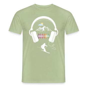 Faire du ski et écouter de la musique - T-shirt homme - vert sauge - Devant - AI Model Male 178 light (178cm)