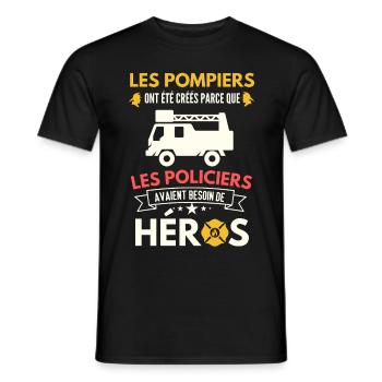 Humour pompiers et policiers - T-shirt homme - noir - Devant - AI Model Male 178 light (178cm)