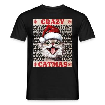Cat Crazy Christmas Merry Meowy Catmas Ugly - Men's T-Shirt - black - Front - AI Model Male 178 light (178cm)