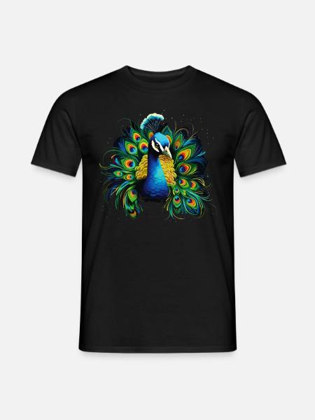 Pfau Pfauenfeder Exotisch Farbenfroh Bunt Kunst - Männer T-Shirt - Schwarz