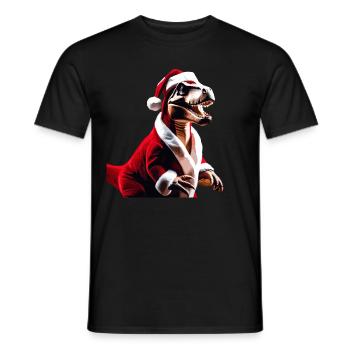 T-Rex als Weihnachtsmann - Männer T-Shirt - Schwarz - Vorne - AI Model Male 178 light (178cm)
