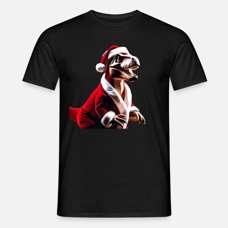 T-Rex als Weihnachtsmann - Männer T-Shirt - Schwarz