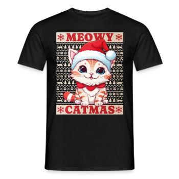 Chat Noël Joyeux Miaou Catmas Moche Mignon - T-shirt homme - noir - Devant - AI Model Male 178 light (178cm)