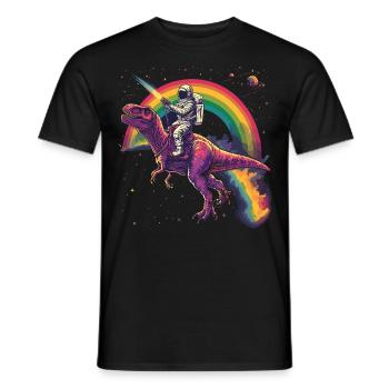 Astronaut reitet T-Rex Dinosaurier - Männer T-Shirt - Schwarz - Vorne - AI Model Male 178 light (178cm)