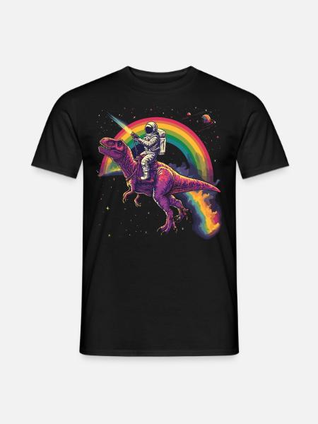 Astronaut reitet T-Rex Dinosaurier - Männer T-Shirt - Schwarz