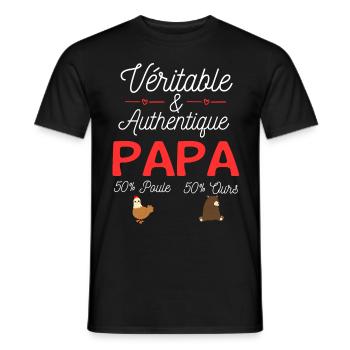 Papa moitié poule moitié ours - T-shirt homme - noir - Devant - AI Model Male 178 light (178cm)