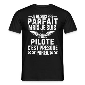 Je ne suis pas parfait mais je suis pilote - T-shirt homme - noir - Devant - AI Model Male 178 light (178cm)