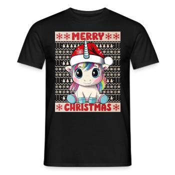 Einhorn Ugly Christmas Weihnachten Süß Niedlich - Männer T-Shirt - Schwarz - Vorne - AI Model Male 178 light (178cm)