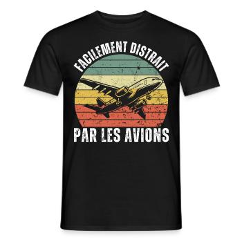 Facilement Distrait Par Les Avions Cadeau Vintage - T-shirt homme - noir - Devant - AI Model Male 178 light (178cm)