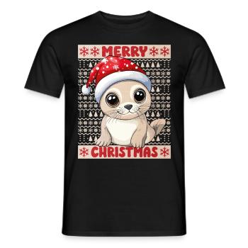 Robbe Seerobbe Ugly Christmas Weihnachten Xmas Süß - Männer T-Shirt - Schwarz - Vorne - AI Model Male 178 light (178cm)