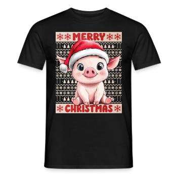 Pig Sow Christmas Cute Cute Christmassy - Men's T-Shirt - black - Front - AI Model Male 178 light (178cm)