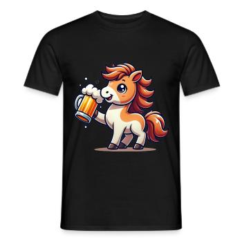 Cute Pony Drinking Beer 3 - Männer T-Shirt - Schwarz - Vorne - AI Model Male 178 light (178cm)
