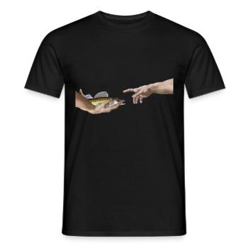 Zander predatory fish painting parody Michelangelo - Men's T-Shirt - black - Front - AI Model Male 178 light (178cm)