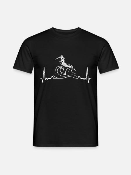 Cool art of surfing wave heartbeat for - Men's T-Shirt - black