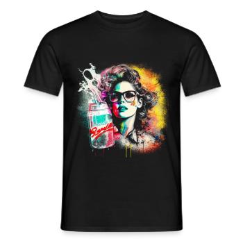 Retro 80s Woman mit Airbrush Details, Getränkedose - Männer T-Shirt - Schwarz - Vorne - AI Model Male 178 light (178cm)