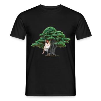 Fille arbre nature sensuel swing sentiments - T-shirt homme - noir - Devant - AI Model Male 178 light (178cm)
