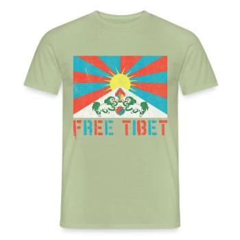 Tibet libre - T-shirt homme - vert sauge - Devant - AI Model Male 178 light (178cm)