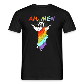 Ah, Men Funny LGBT Gay Pride Shirt Jesus - Men's T-Shirt - black - Front - AI Model Male 178 light (178cm)