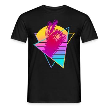 Have a look at Retro Vaporwave - Men's T-Shirt - black - Front - AI Model Male 178 light (178cm)