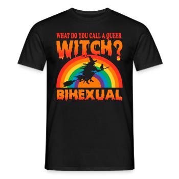 What do you call a queer witch Bihexual / LGBTQ - Men's T-Shirt - black - Front - AI Model Male 178 light (178cm)