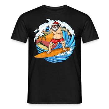 Weihnachten, Weihnachtsmann am Surfen, Surfbrett - Männer T-Shirt - Schwarz - Vorne - AI Model Male 178 light (178cm)