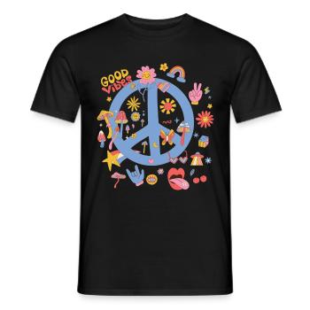 Retro Boho Peace Sign - Men's T-Shirt - black - Front - AI Model Male 178 light (178cm)