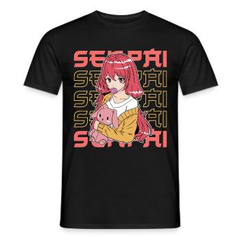 Anime Manga Senpai Japanese Art / Japan - Männer T-Shirt - Schwarz - Vorne - AI Model Male 178 light (178cm)