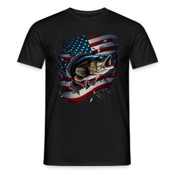 Fishing and an American Flag - Largemouth Bass - Männer T-Shirt - Schwarz - Vorne - AI Model Male 178 light (178cm)