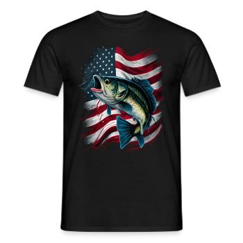 Fishing and an American Flag - Largemouth Bass - Männer T-Shirt - Schwarz - Vorne - AI Model Male 178 light (178cm)