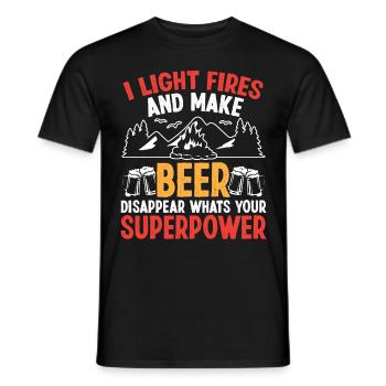 J’allume le Feu et je fais disparaître la Bière - T-shirt homme - noir - Devant - AI Model Male 178 light (178cm)