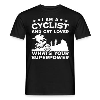 Superpuissance du cycliste et amoureux des chats - T-shirt homme - noir - Devant - AI Model Male 178 light (178cm)